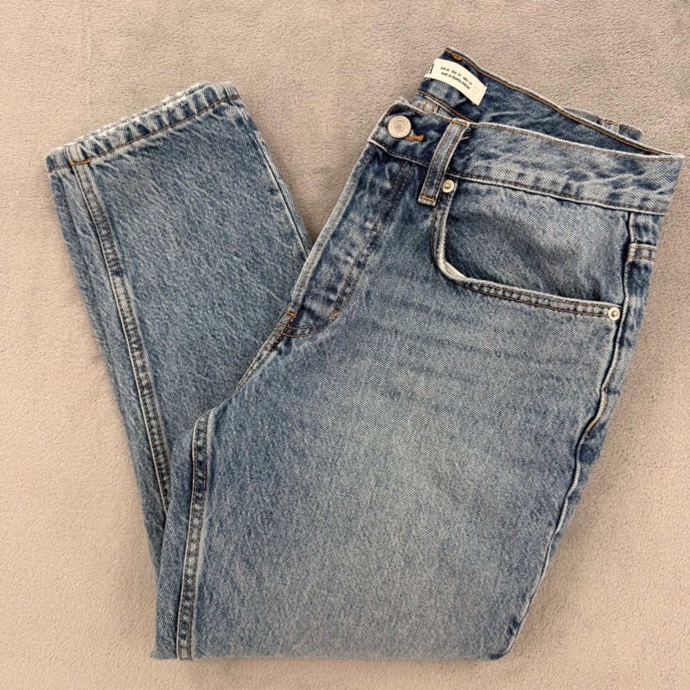 ZARA Straight Leg‎ Jeans Blue Wash Denim Button Fly Women Size 31